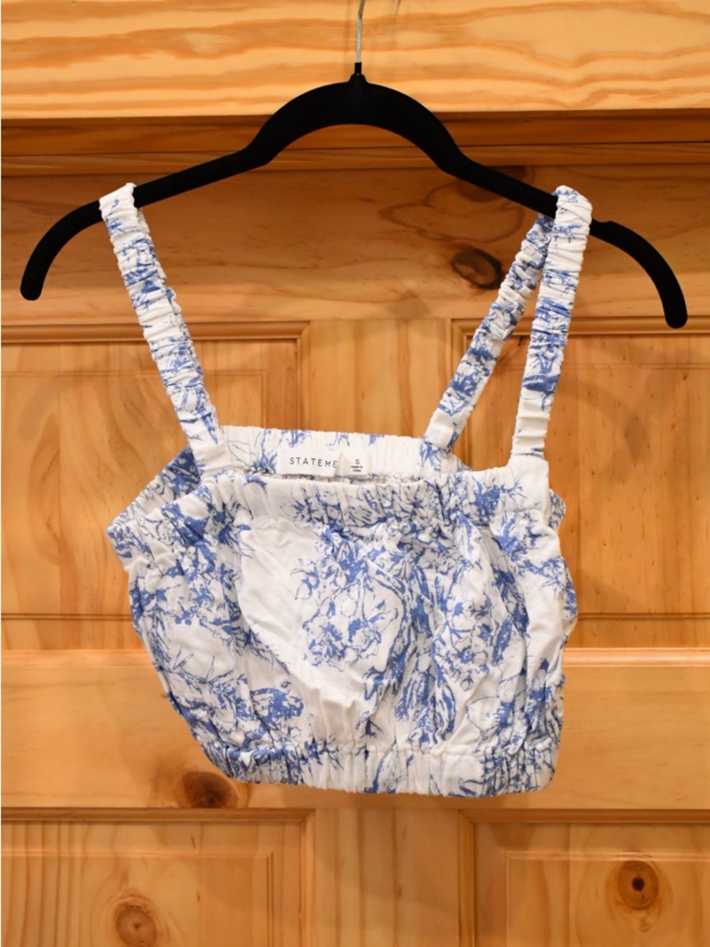 Blue Floral Elastic Cropped Cami